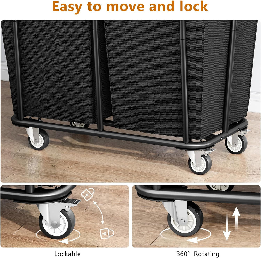 Gewudraw Heavy Duty Laundry Hamper with Wheels 2 Section, 360L, Black