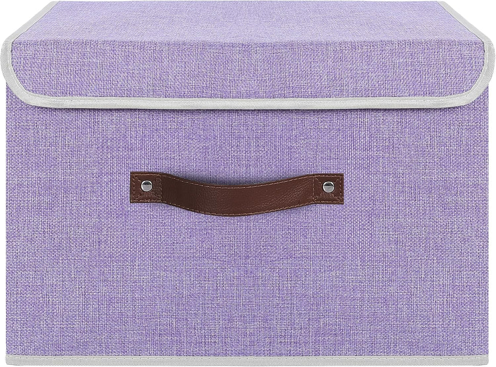 ANMINY Fabric Storage Box Bins with Lids, Purple, 15"x10"x10",...