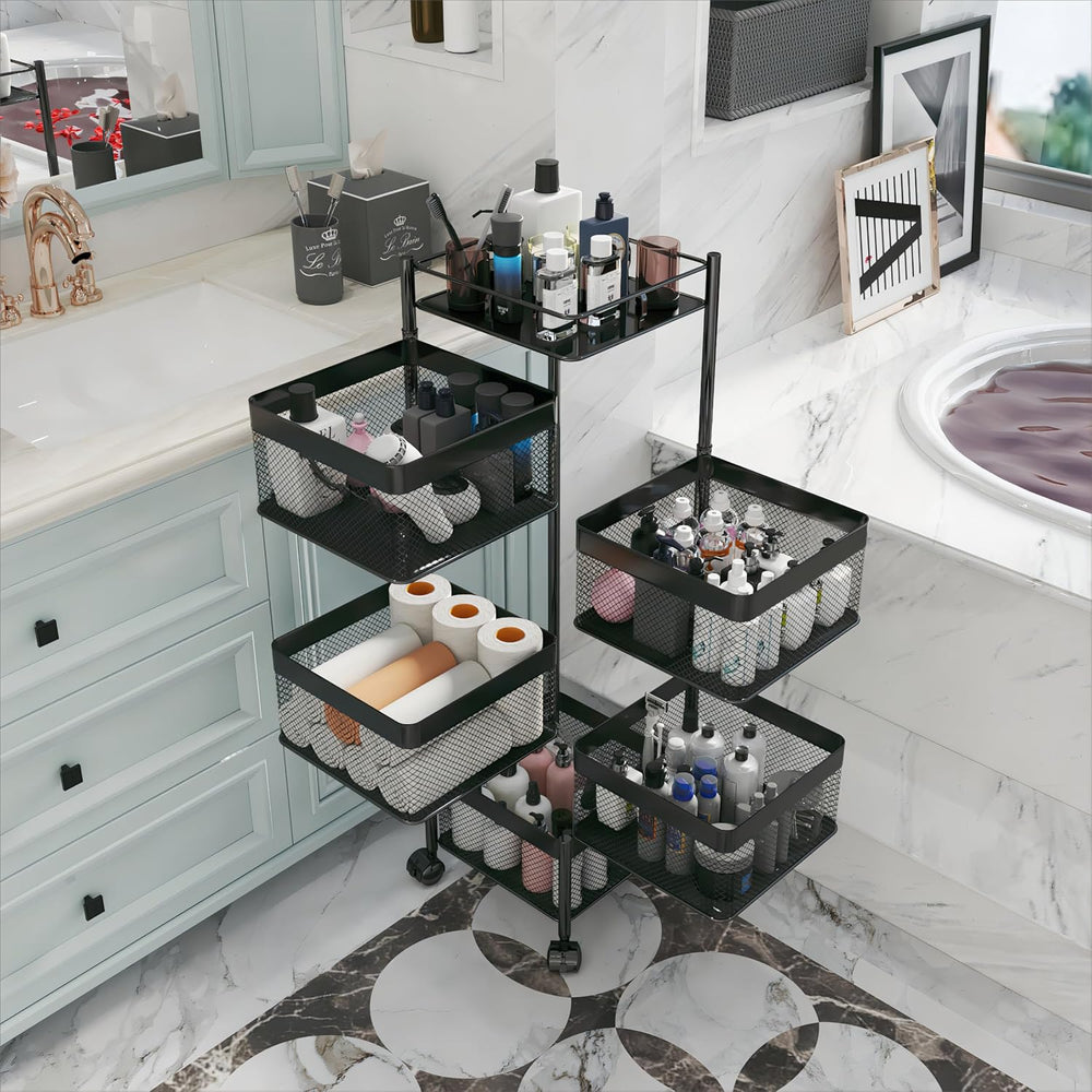 Fruit and Vegetable Basket for Kitchen No Assembly， Rotating Storage Rack,Bat...