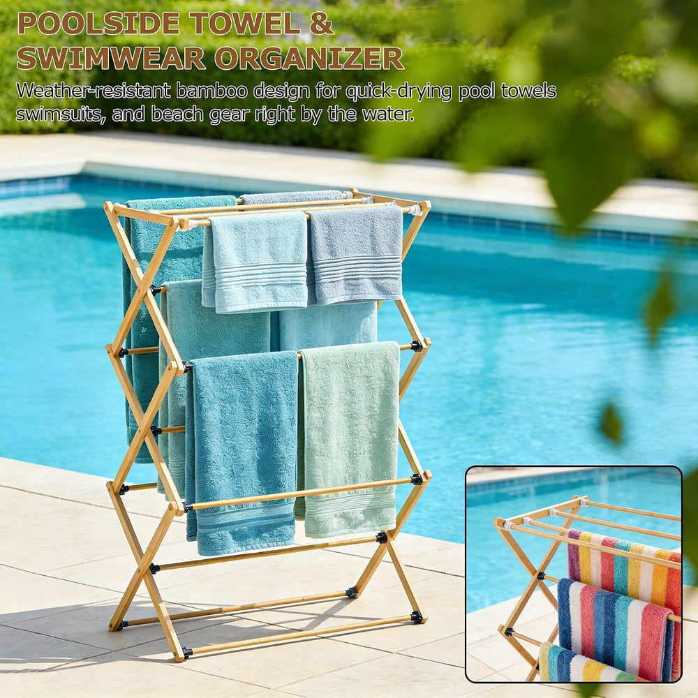 Bamboo Clothes Drying Rack, 3-Tier Tall Laundry Drying Rack