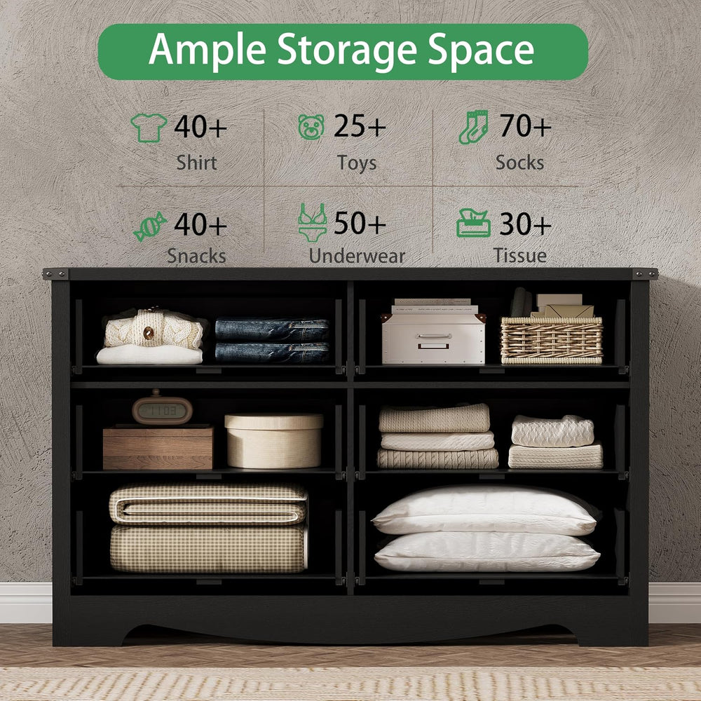 Dresser for Bedroom with 6 Drawers, 48" Wide Wood Chest of Drawers with ...