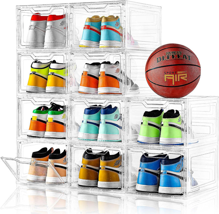 10 Pack Large Shoe Boxes Clear Plastic Stackable, Shoe Storage Organizer