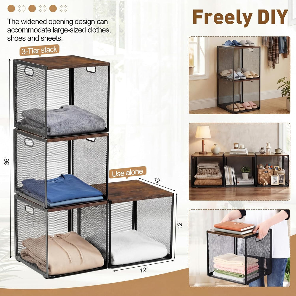 AceOrbit 3 Pcs Stackable Closet Storage Bins 12"x12"x12" Dark