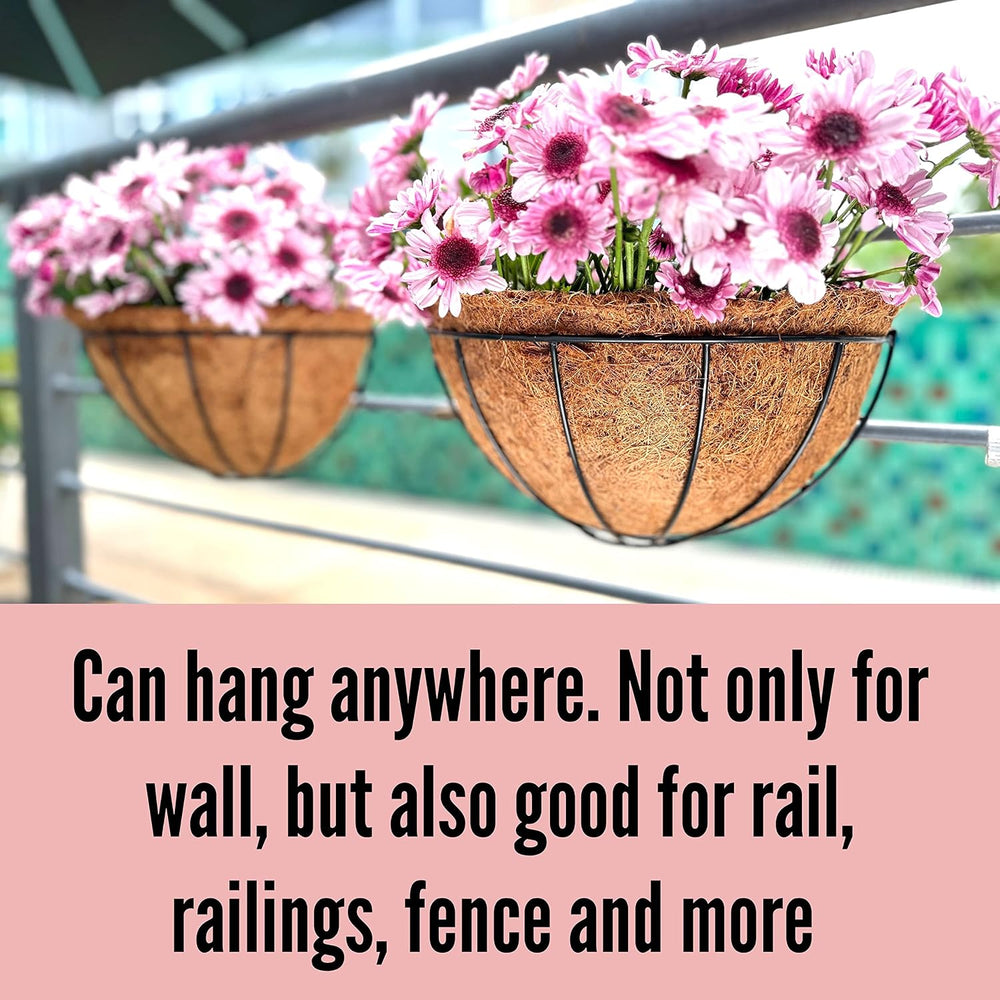 LaLaGreen Hanging Wall Planters (12 in, 4 Pack) Black Metal Flower Baskets