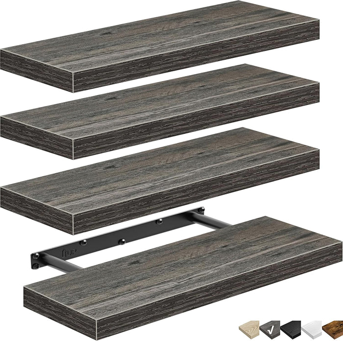 QEEIG Floating Shelves for Wall Small Shelf (Grey, Set of 4, 15.7" x 6.7")