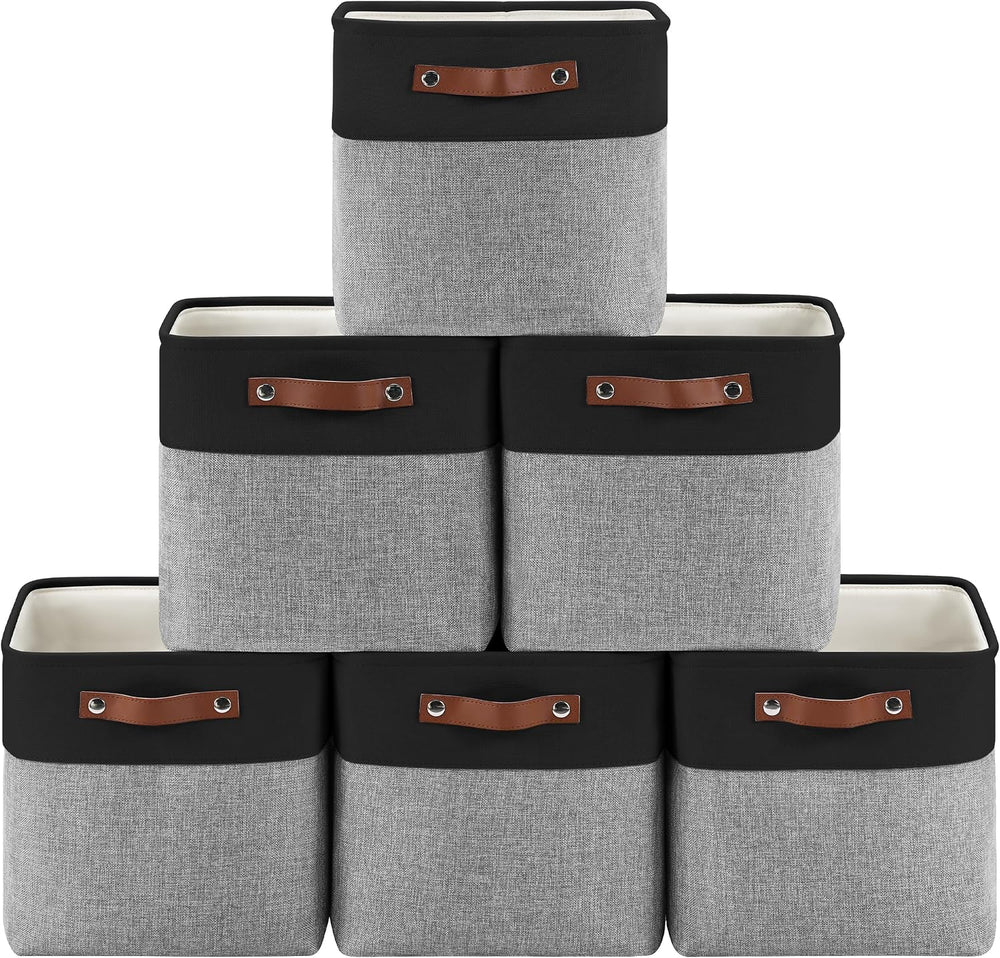 Patvingot Fabric Storage Cubes 11", 6 Pack, with PU Pull Handles,Foldable