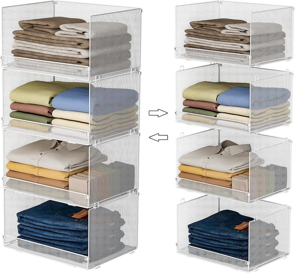 Tiaoheka 4-Tier Stackable Closet Organizers and Storage Shelves, Foldable Clo...