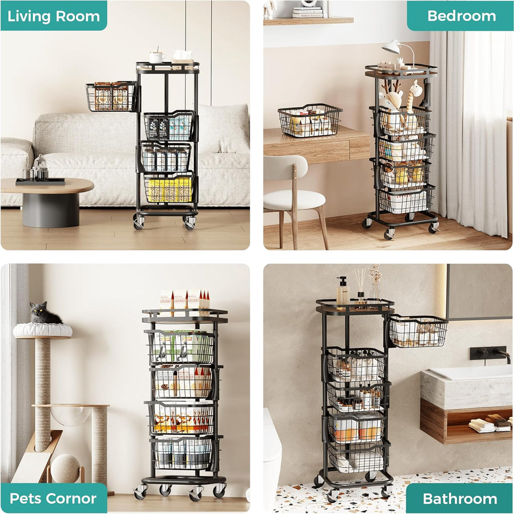 4 Tier Rotating Kitchen Storage Cart, Fruit Vegetable Potato Rack Stand