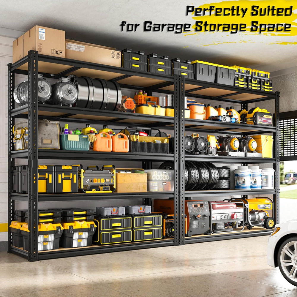 ROOMFAVE 48" W Garage Shelving Heavy Duty 2800LBS,5 Tier, Black,2PCS