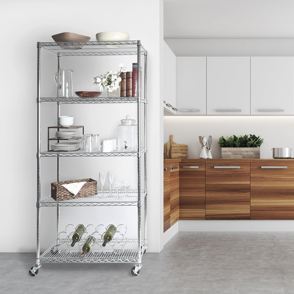 UltraDurable Commercial-Grade 5-Tier Steel Wire Shelving with Wheels, 36&quot...