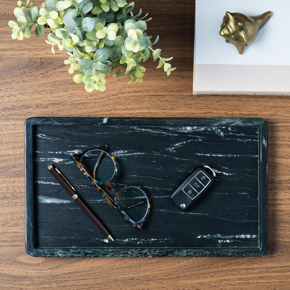 Marble Tray for Bathroom Vanity, Black, Large 13 x 7.5 Inch
