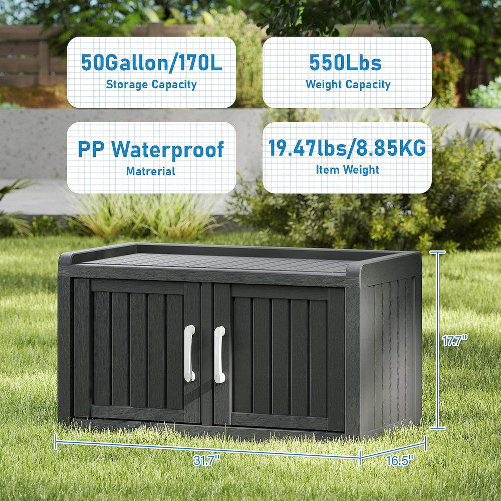 2-Tier Storage Bench, Waterproof UV-Resistant Outdoor Shoe Storage Cabinet wi...