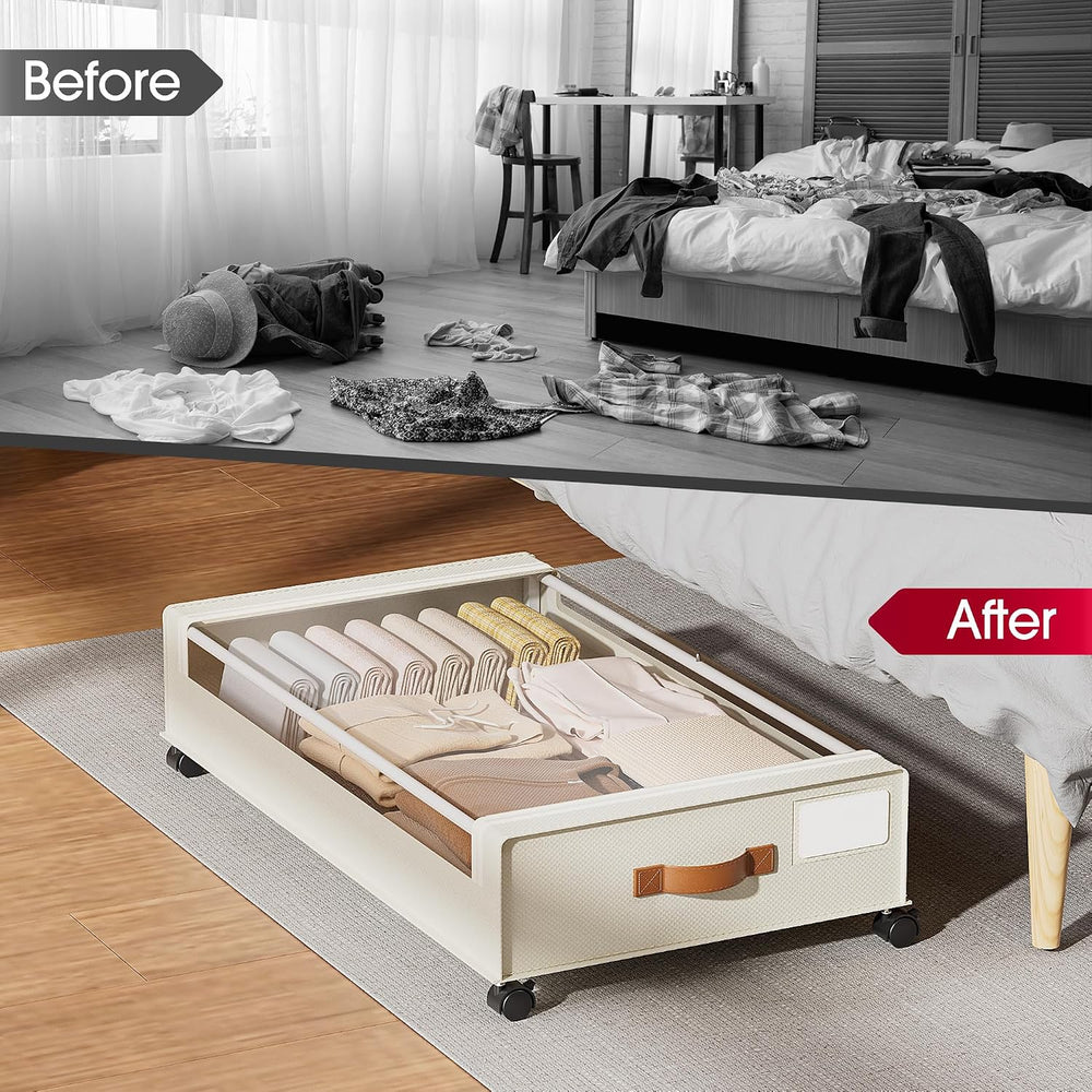 Yecaye 4 Pack Under Bed Storage with Wheels, Under Bed Storage Containers wit...