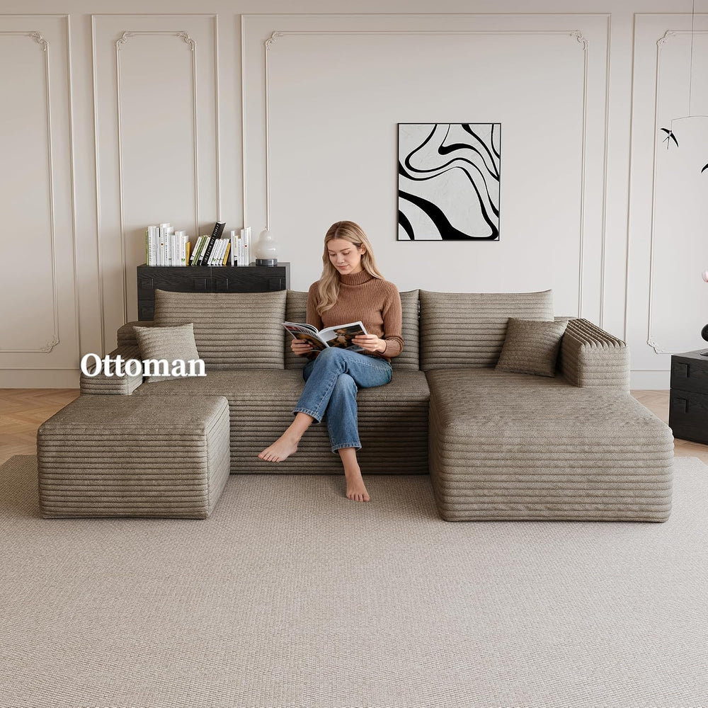 25.6" Ottoman Foot Rest for Couch，Plush Corduroy Rectangle Ottomans,Upho...