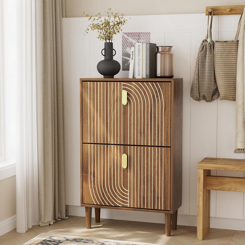 Shoe Storage Cabinet with 2 Flip Drawers, 23.6"(W) Freestanding Shoe Org...
