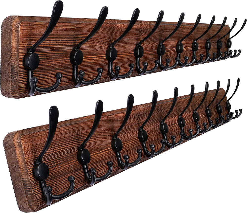 SKOLOO Rustic Coat Rack Wall Mount, 10 Hooks, 38.6'' Long, Brown, Pac...