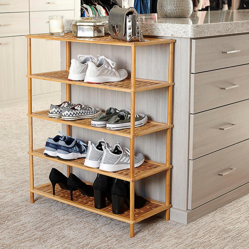 Household Essentials 5 Tier Bamboo Shoe Rack, Lightweight Storage Shelf, Bask...