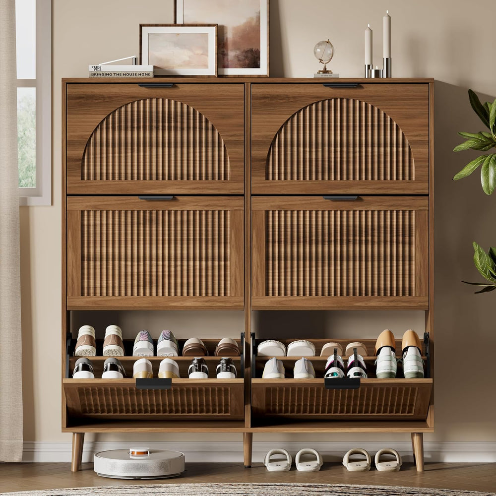 Xixini Shoe Storage Cabinet with 6 Flip Drawers, 50" Tall Narrow Wood Fl...