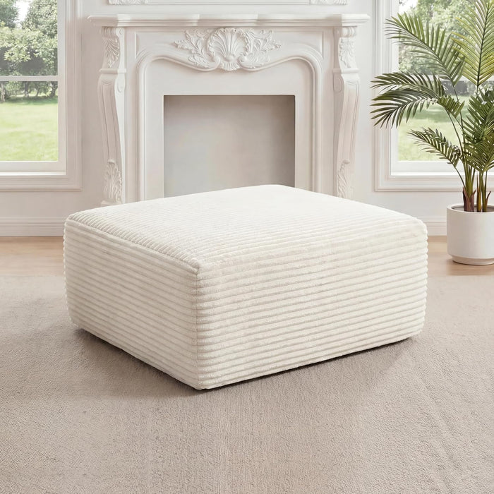 27.56'' Plush Fluffy Corduroy Poofy Ottoman in a Box for Boneless Sofa Couch, Modern Compressed Foot Rest, Small Comfy Rectangle Boneless Pouf Footstool Ottoman for Living Room, Bedroom, Beige