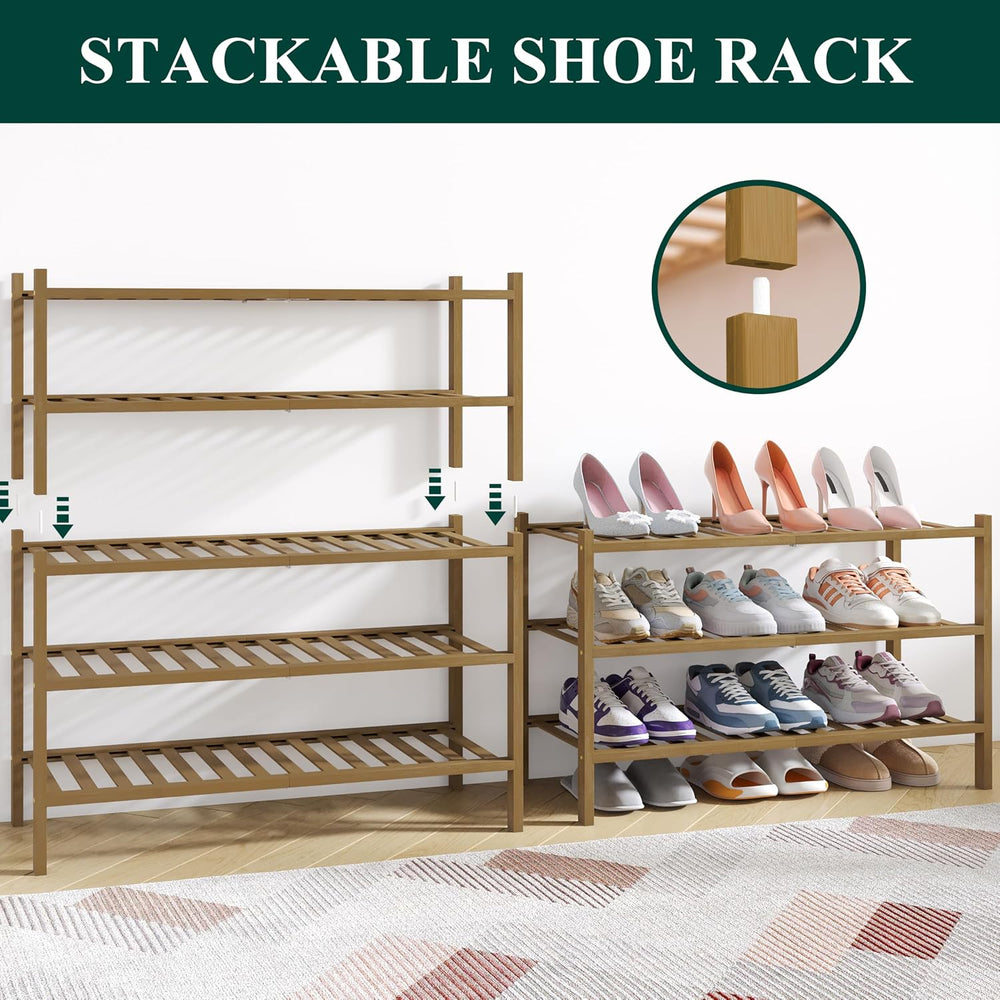 Smiry Bamboo Shoe Rack for Closet, 3 Tier - 26.77" Wide, Walnut
