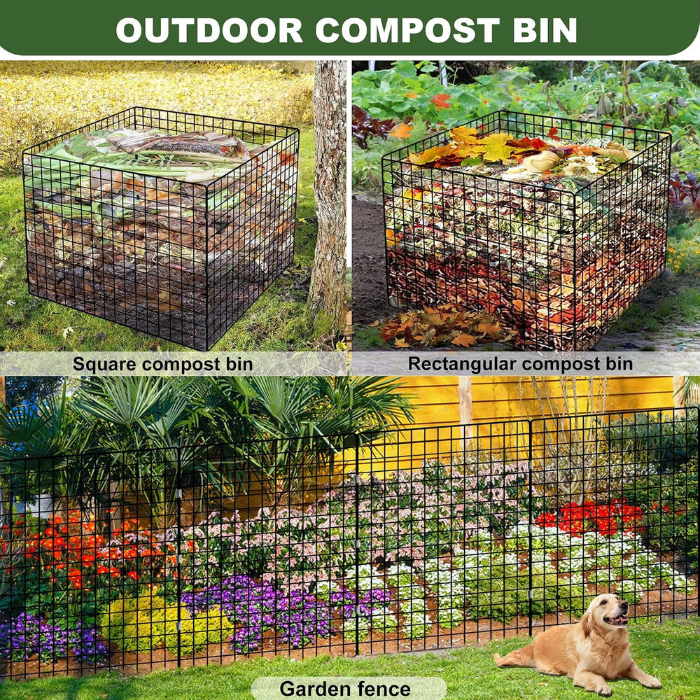 Large Compost Bin Outdoor, Square Mesh Garden Wire Compost Bin for Stacking L...