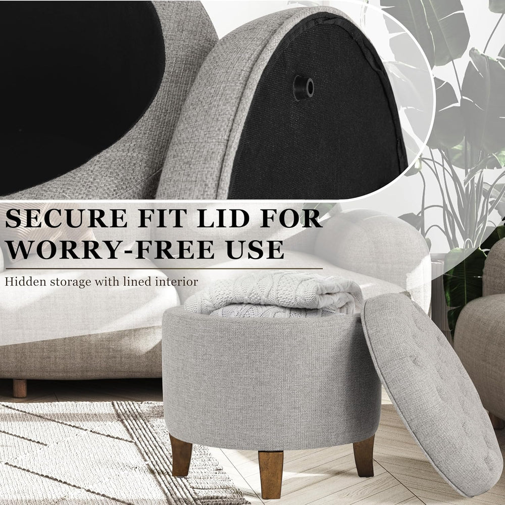 HomePop 19" Button Tufted Round Storage Ottoman - Gray Fabric