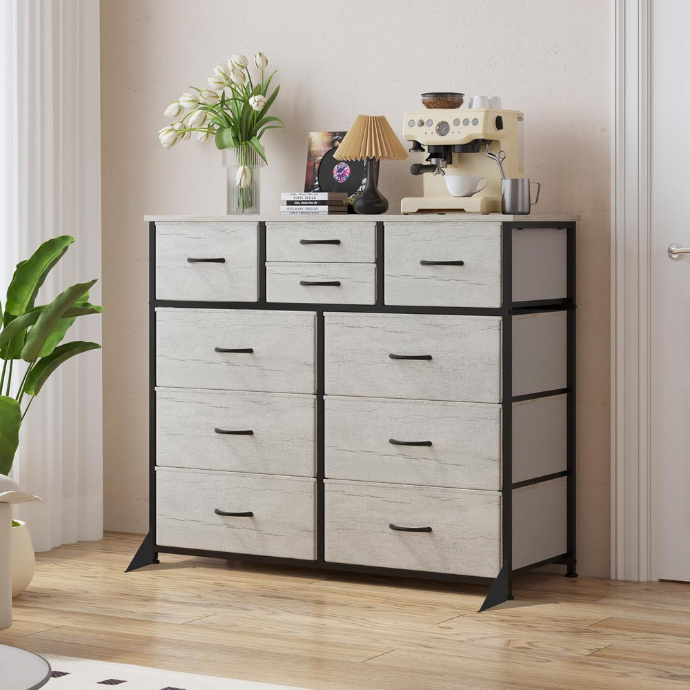 LUMTOK 10 Drawers Dresser with Fabric Bins for Bedroom,Closets，Greige
