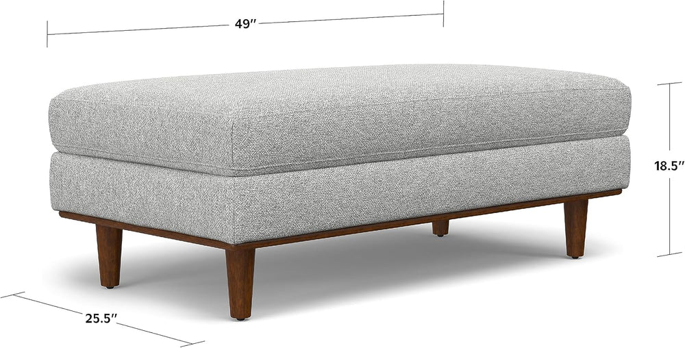 SIMPLIHOME Morrison 49" Wide Woven-Blend Fabric Rectangle Ottoman in Grey