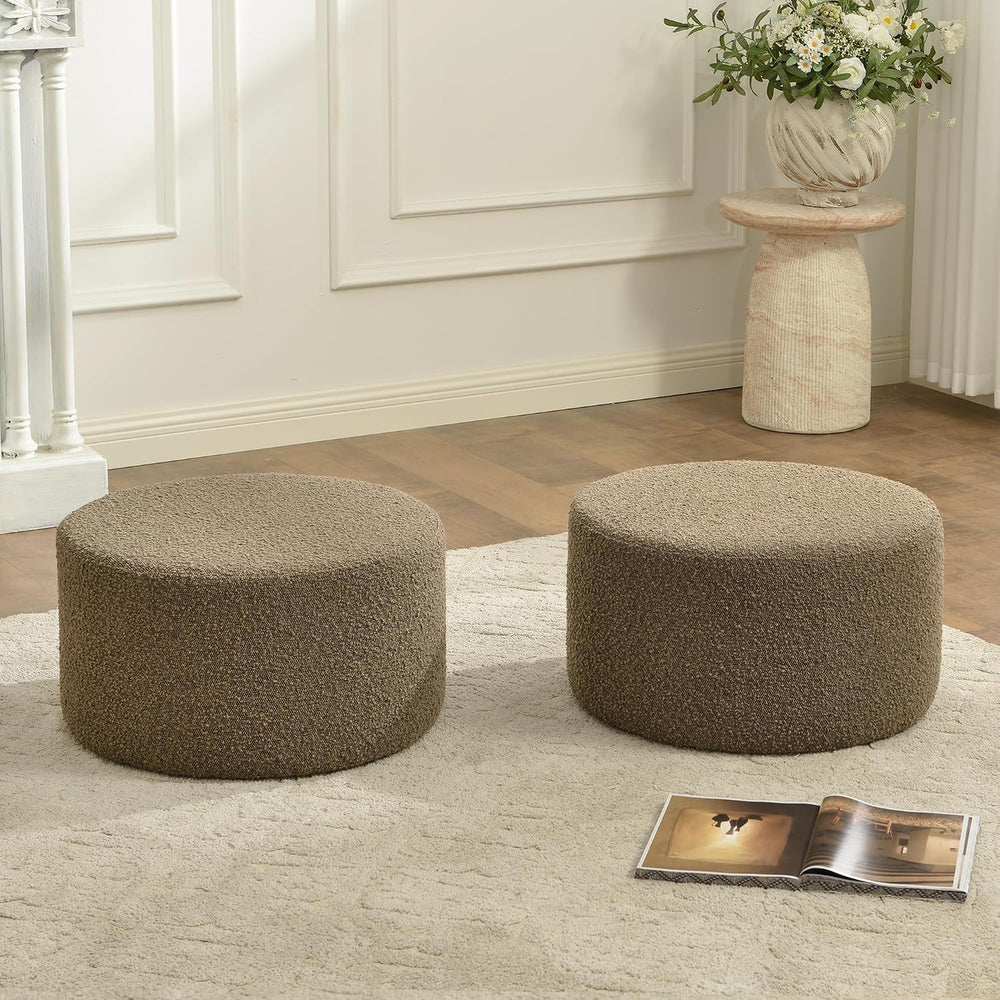 KINWELL Modern Round Boucle Ottoman Set of 2 (24" D x 24" W x 13&qu...