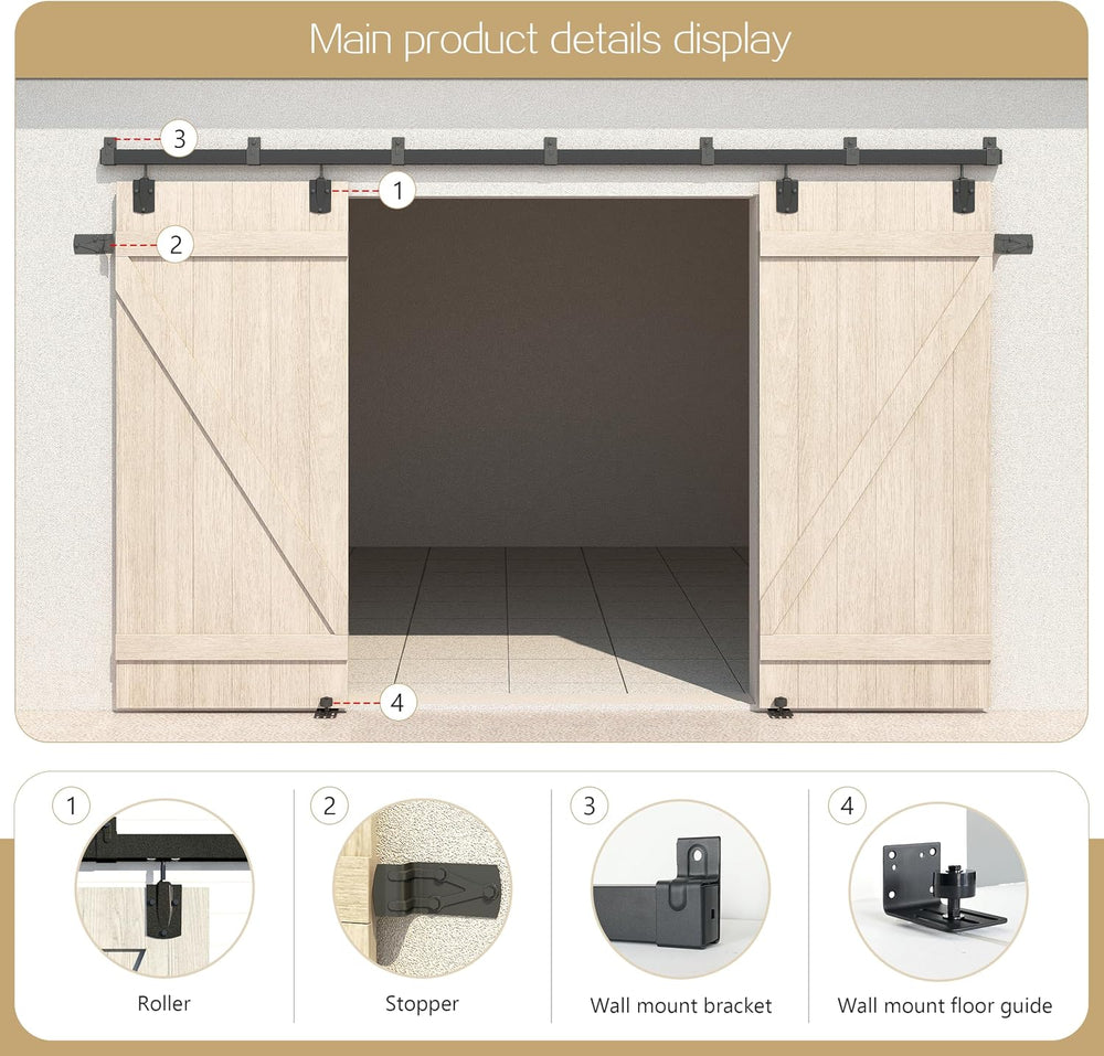 12FT Heavy Duty Box Rail Exterior Sliding Barn Door Hardware