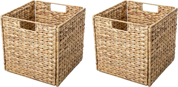 Foldable Hyacinth Storage Basket with Iron Wire Frame By Trademark Innovations (Set of 2)