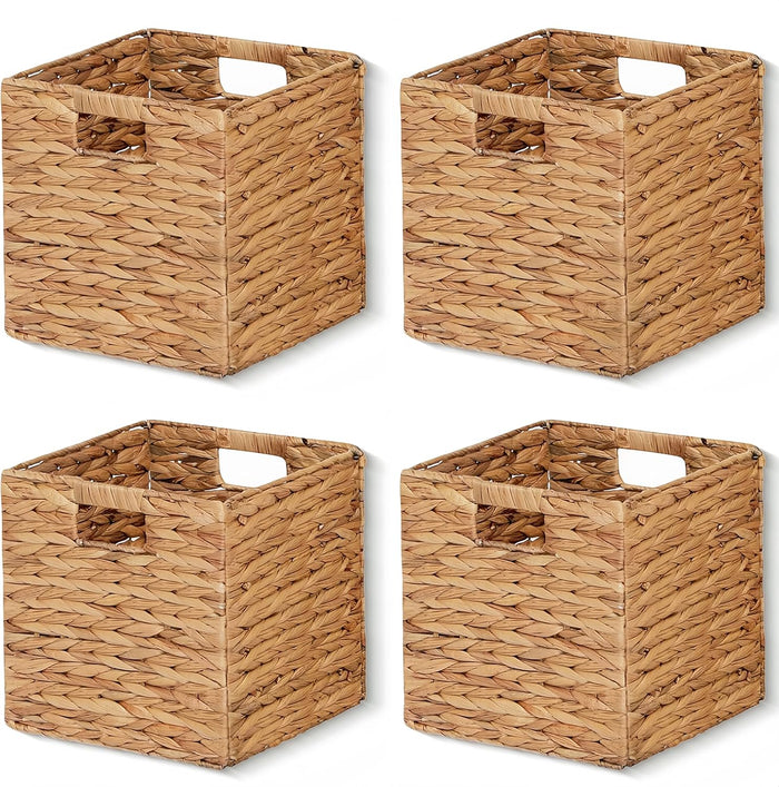 11 x 11 x 11 in Woven Storage Baskets,Set of 4 Wicker Cubes Baskets,Natural