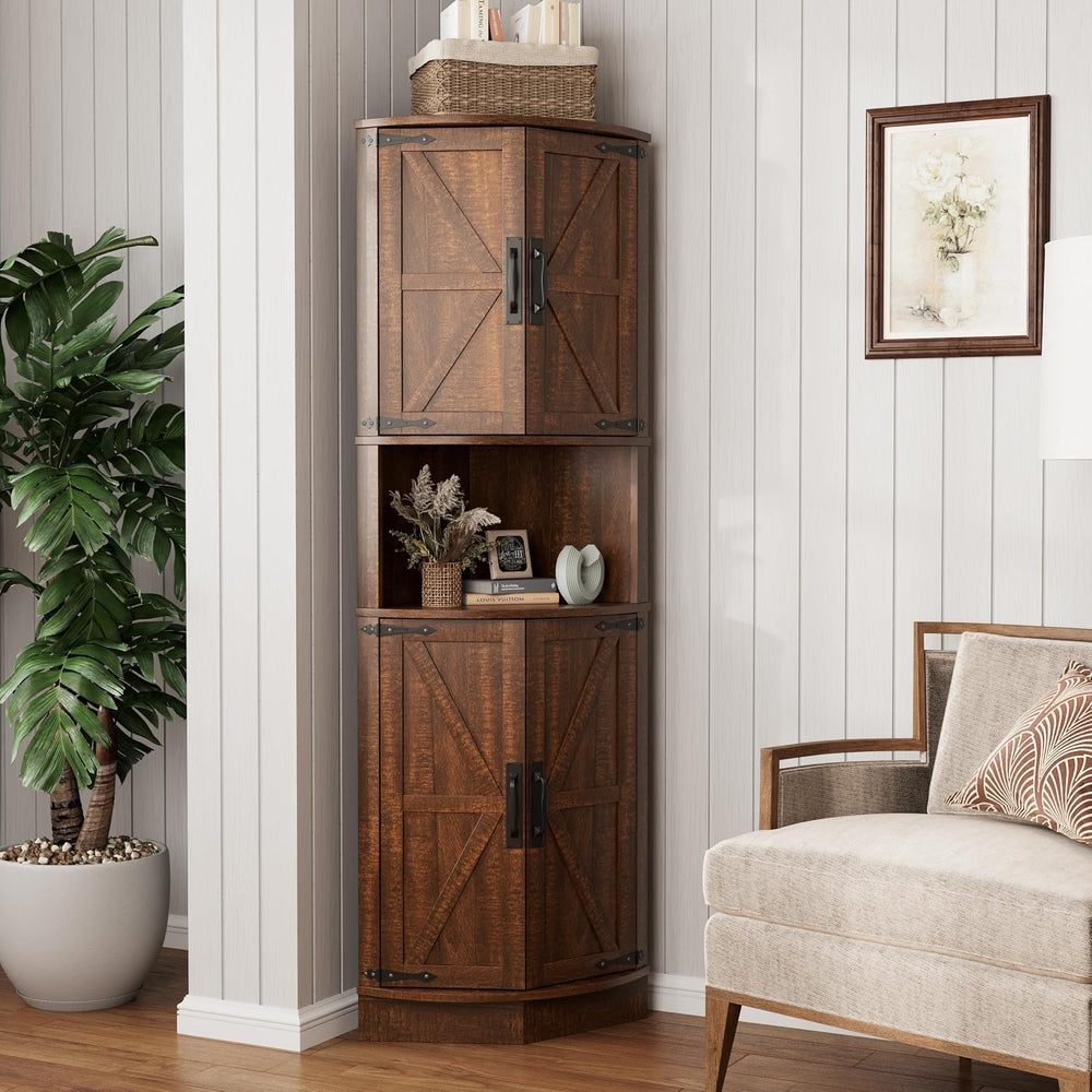 Vabches 64.8" Tall Farmhouse Corner Cabinet with 4 Doors and 5 Storage S...