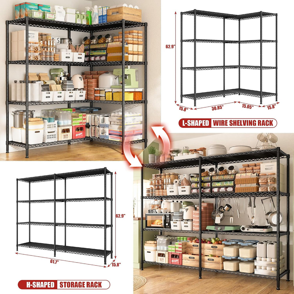 REIBII 61.7''W Storage Shelves Load 1220LBS Wire Shelving Unit 4 Tier...