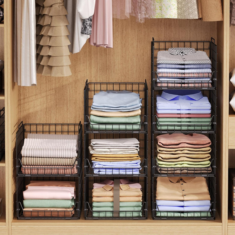 Jakyitvi 5-Tier Stackable Closet Organizer Shelf – Foldable Metal Storage Bin...