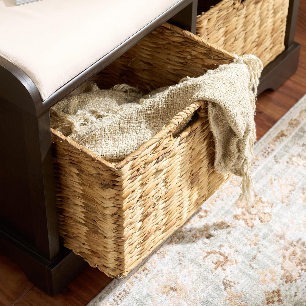 SAFAVIEH Furniture - Freddy 2-Basket Storage Bench - Dark Chocolate - Solid W...