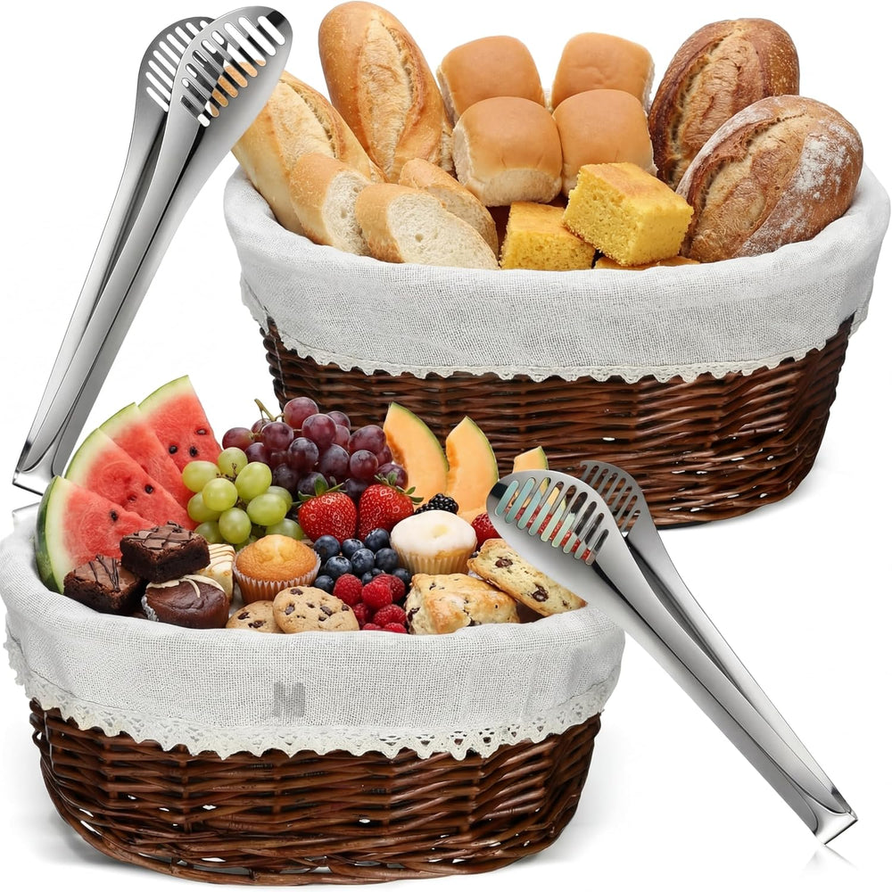 2 Set 11" 12" Bread Basket, Coffee with White Liner Cover