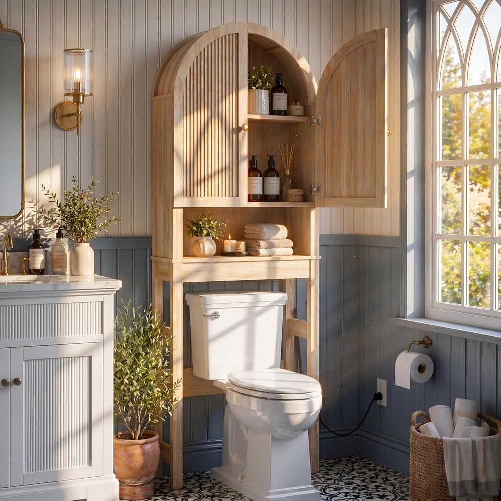HMstone Over The Toilet Storage Cabinet, Arched Bathroom Organizer and Storag...