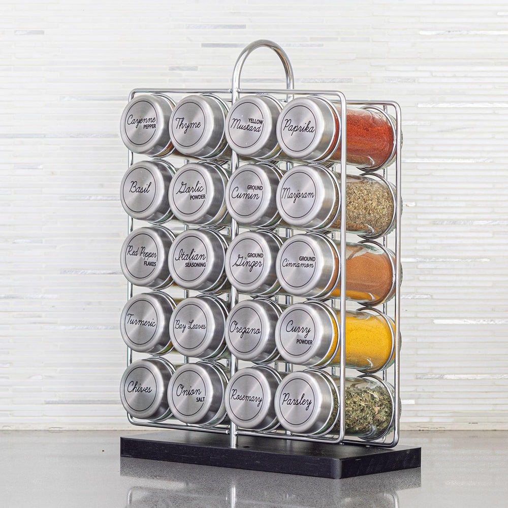 Orii 20 Jar Spice Rack Stainless Steel with Spices Included - Standing Rack S...