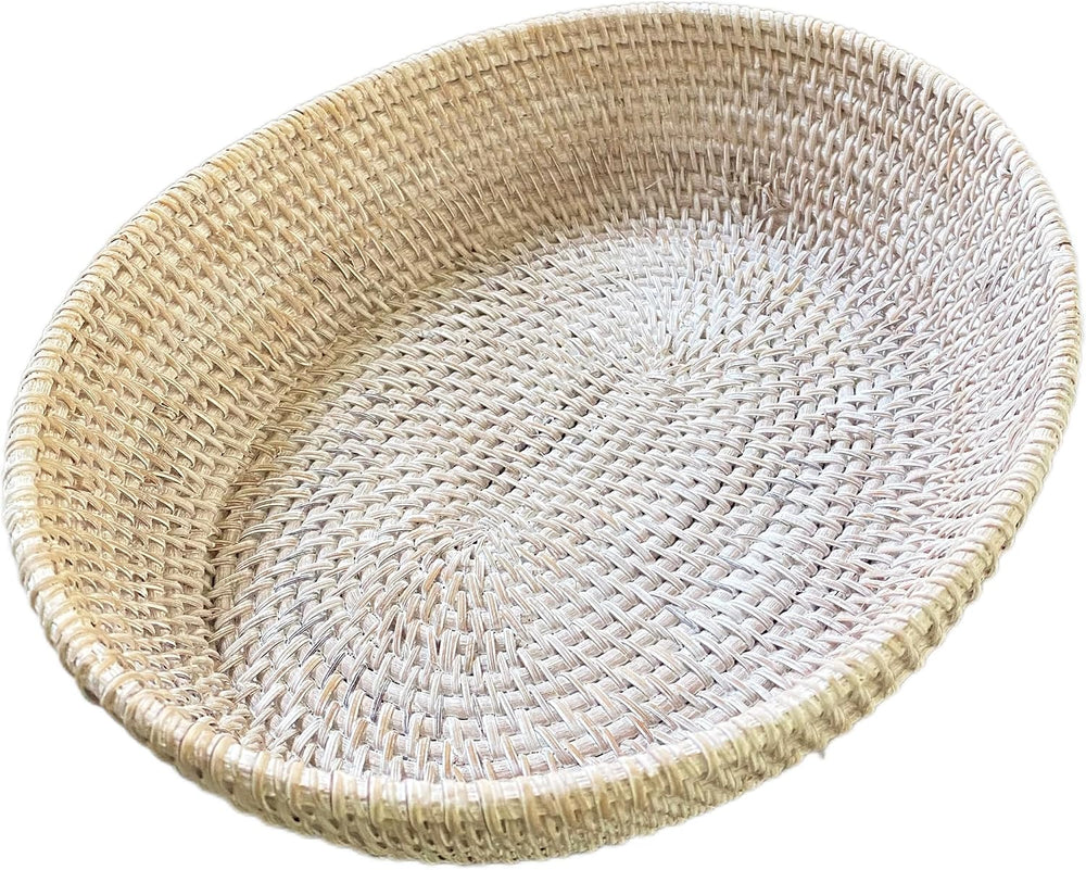 amololo14" Oval White Rattan Fruit Serving Basket,Table Décor Wicker Bre...