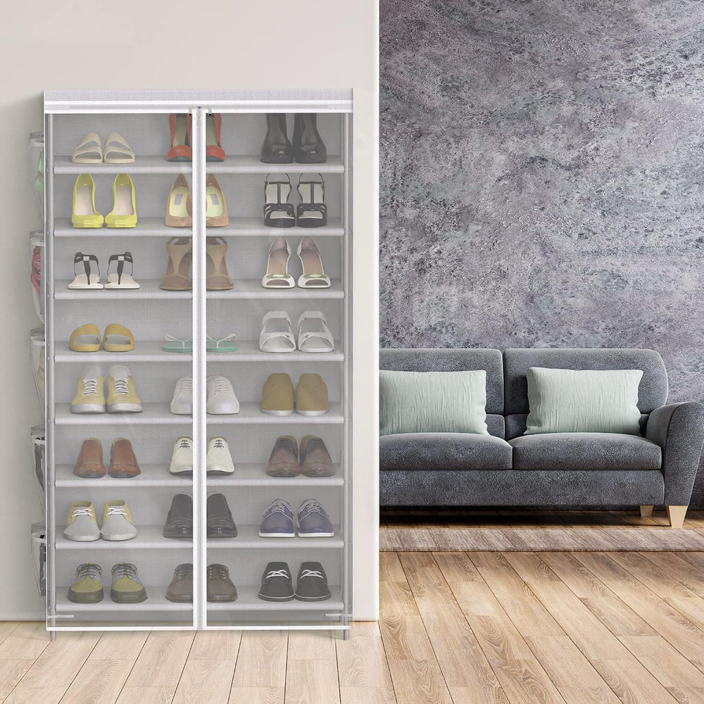 Simple Houseware 8 Tiers Shoe Rack w/Zipper Cover & Hanging Pockets, Gray