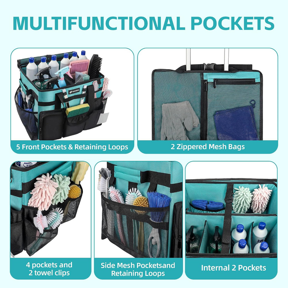 Rolling Cleaning Caddy Bag with Wheels, Large Cleaning Cart Detachable Trolle...