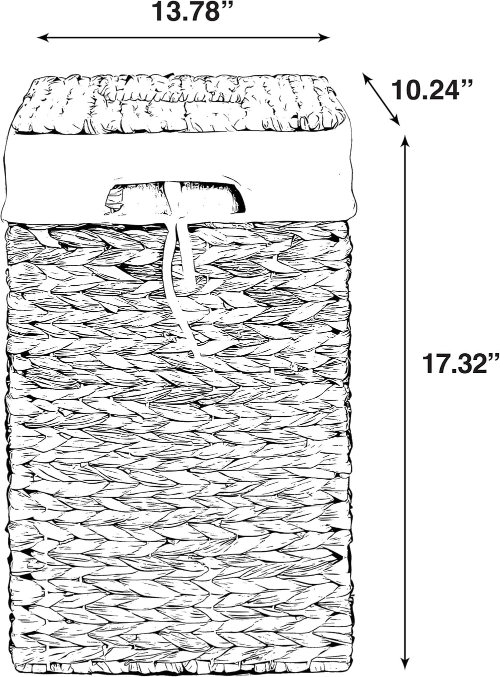 Handmade Rectangular Water Hyacinth Wicker Laundry Hamper with Lid Natural, M...