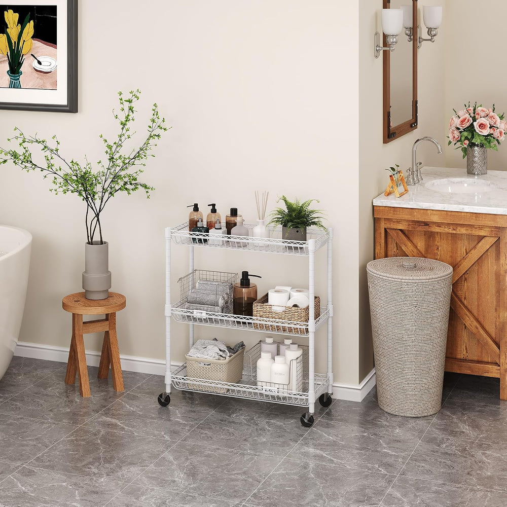 3-Tier Rolling Storage Shelves with Wire Baskets,30 x 13.5 x 30in