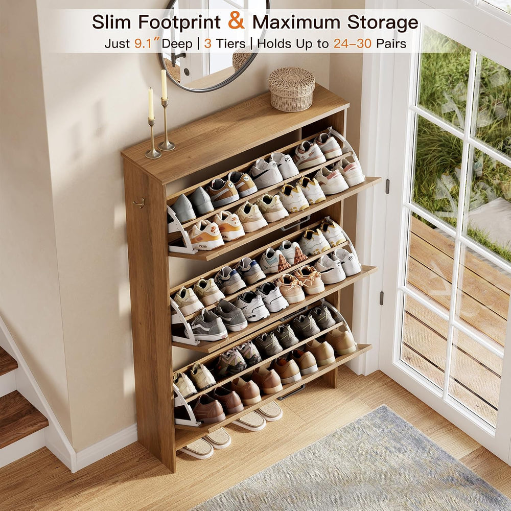 Nicetree 3-Drawer Flip Shoe Storage Tower – Slim-Profile Freestanding Rack wi...