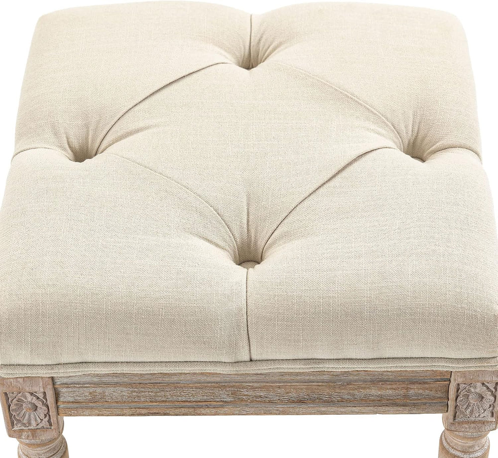 HOMCOM 16" Vintage Ottoman Tufted Foot Stool with Upholstered Seat Beige
