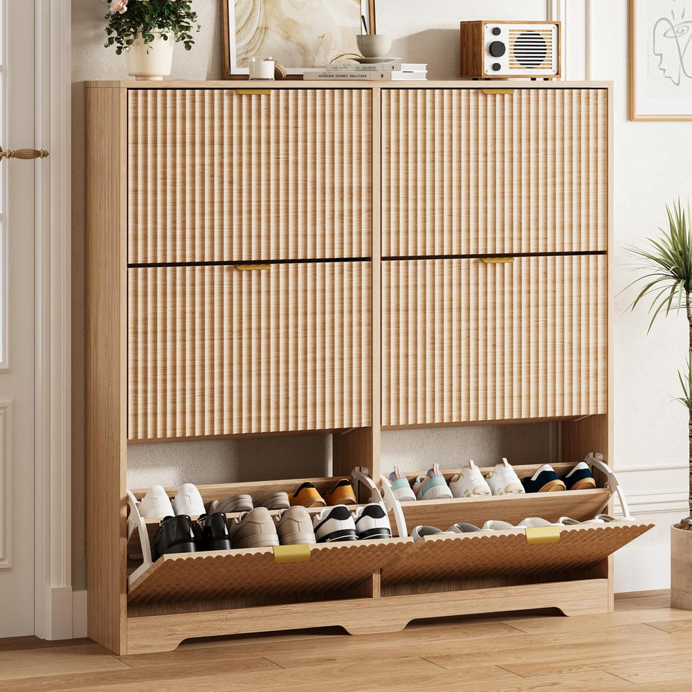 HUANLEGO Shoe Cabinet Storage for Entryway with 6 Flip Drawers, Oak