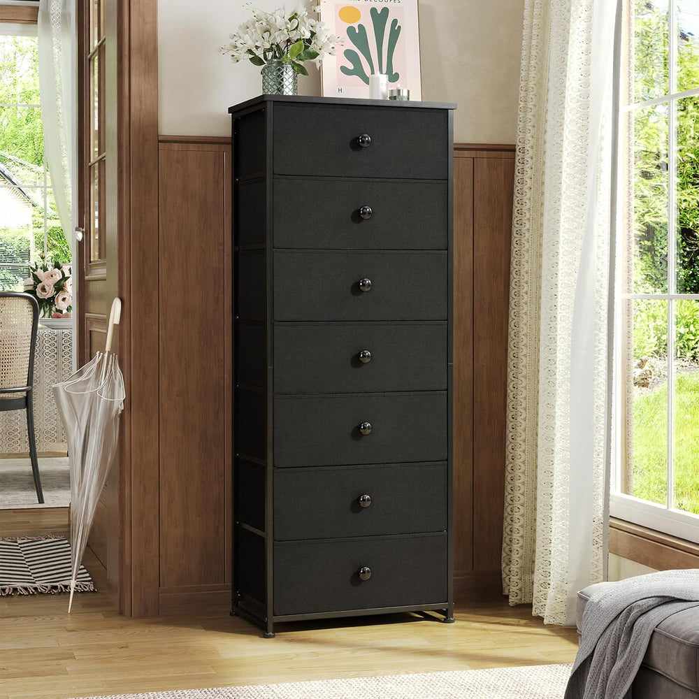 Fabric Dresser for Bedroom, 7-Drawer Tall Vertical Storage Tower (Black)
