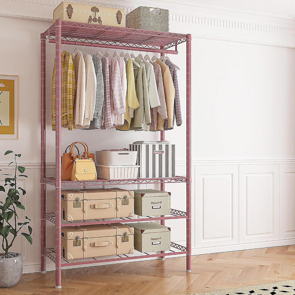 Raybee Clothes Rack, Portable Closet for Bedroom, Dorm, 4 Drawers, Pink