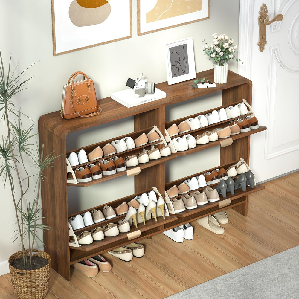 47" Large Shoe Storage Cabinet with 4 Flip Drawer Arched Fluted Pattern,...